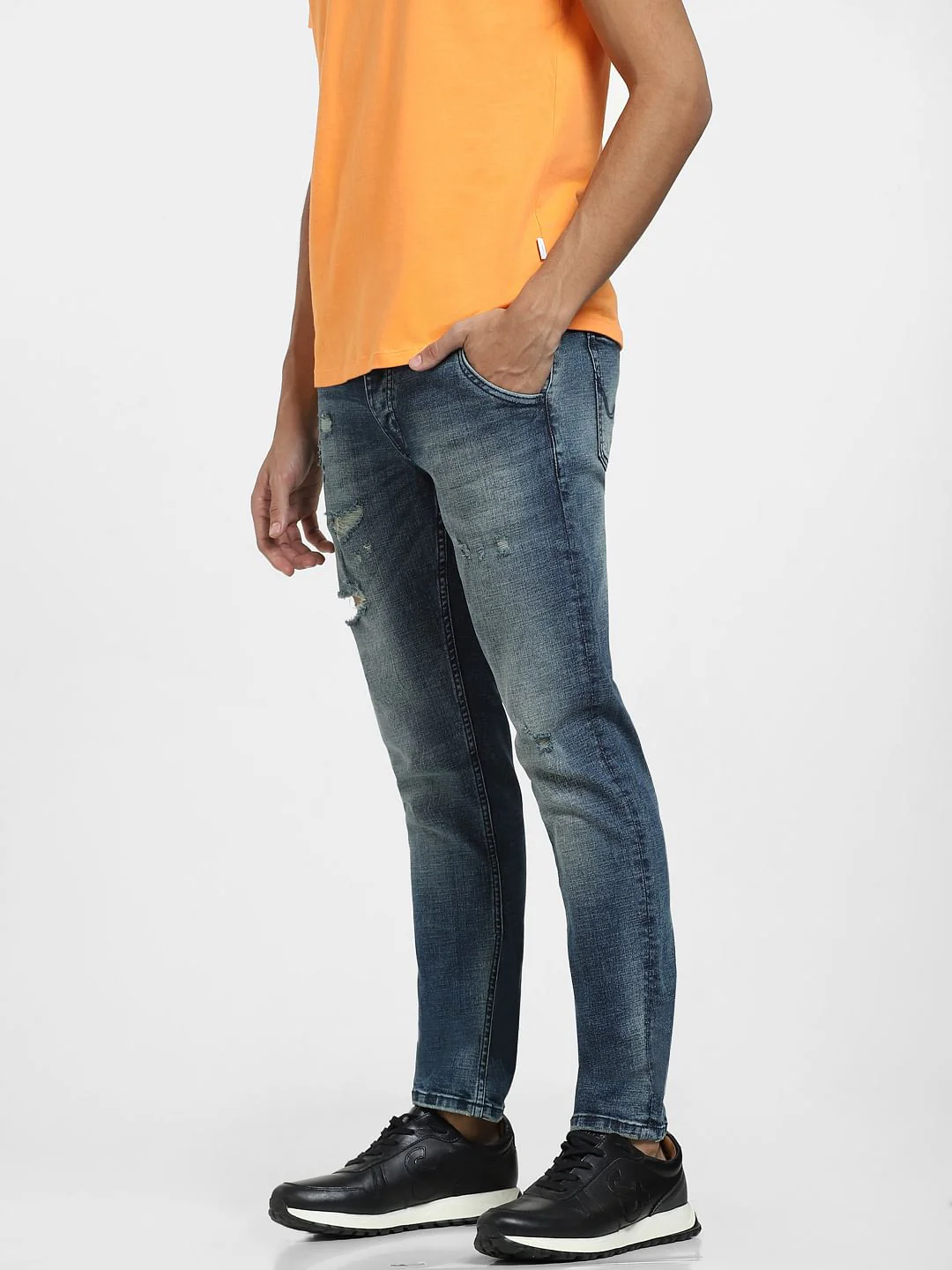 Dark Blue Low Rise Distressed Glenn Slim Fit Jeans - Image 3