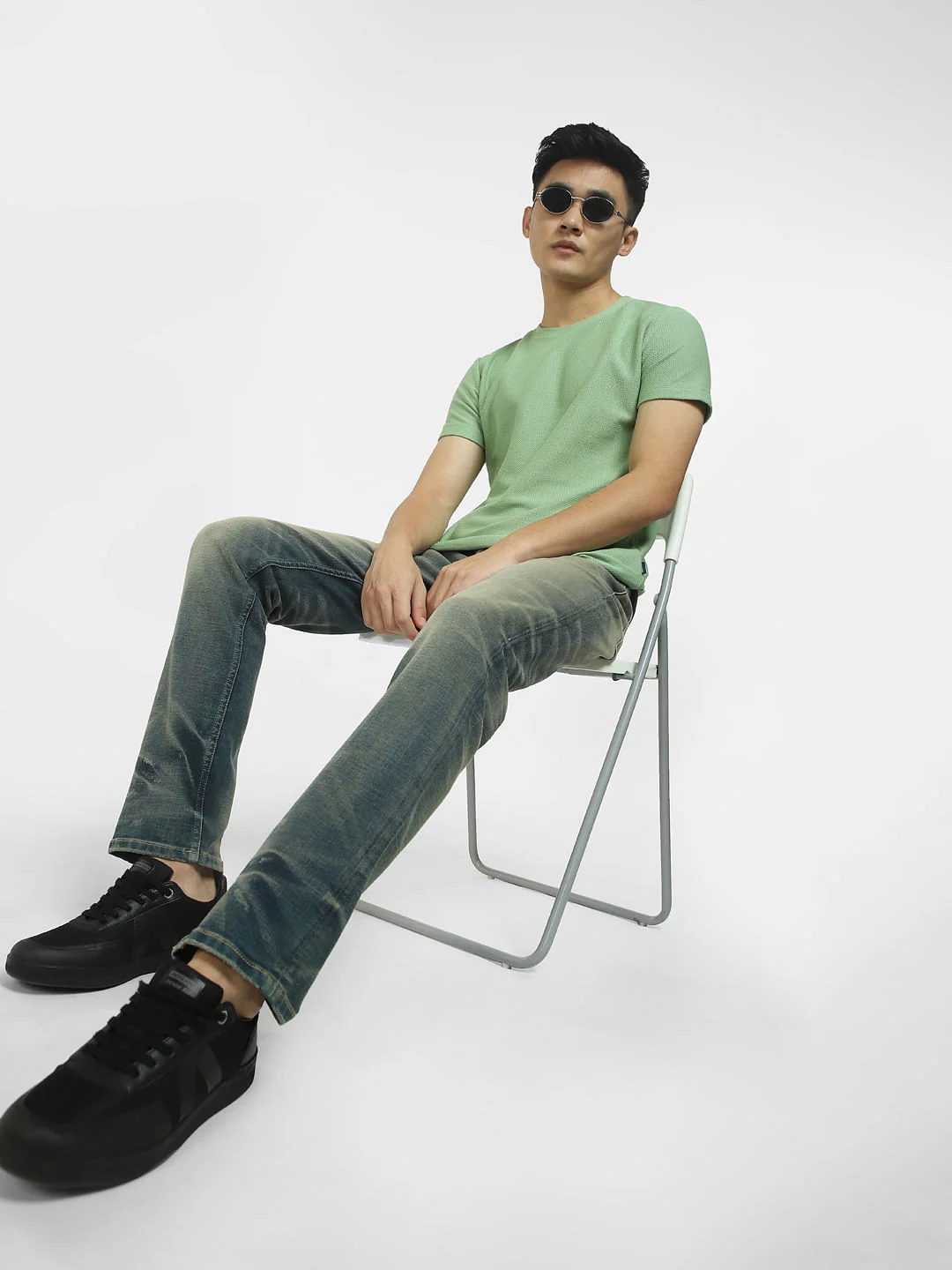 Blue Low Rise Heavily Washed Slim Fit Jeans