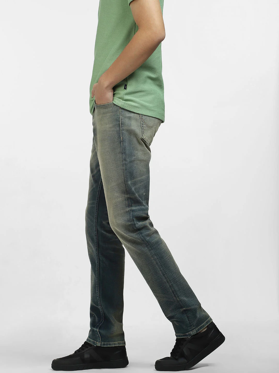 Blue Low Rise Heavily Washed Slim Fit Jeans - Image 3