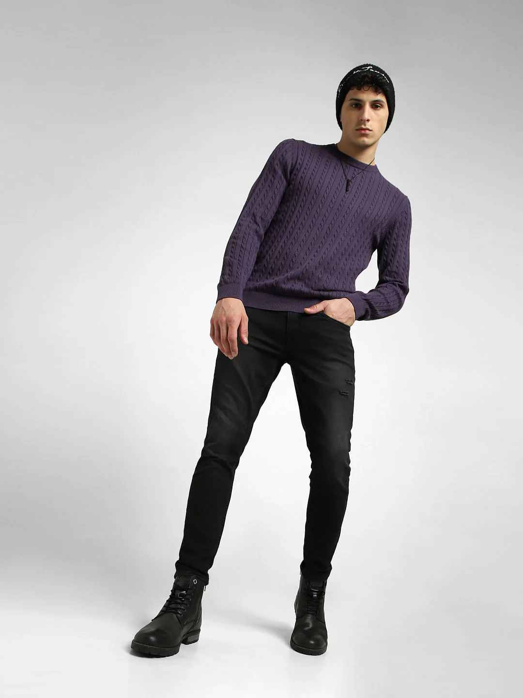 Black Mid Rise Distressed Slim Fit Jeans