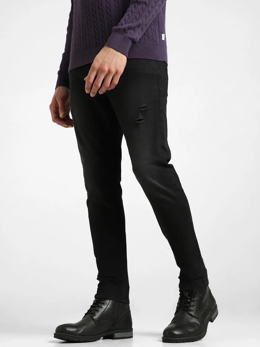 Black Mid Rise Distressed Slim Fit Jeans - Image 3