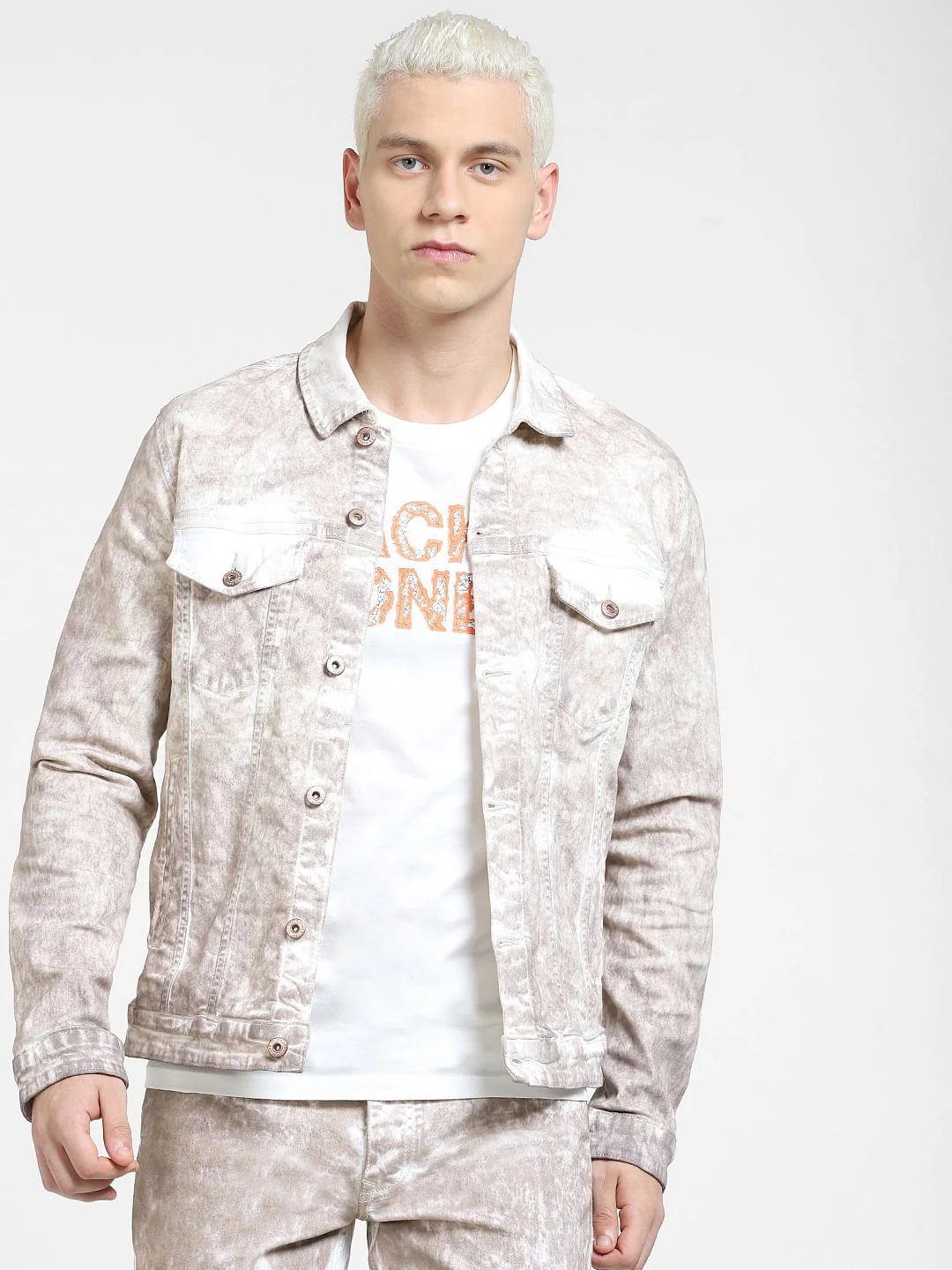 Beige Printed Co-ord Denim Jacket - Image 2