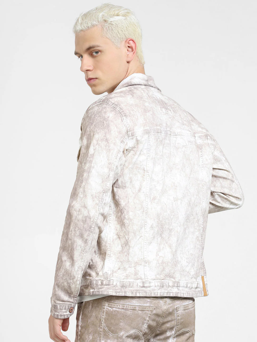 Beige Printed Co-ord Denim Jacket - Image 4