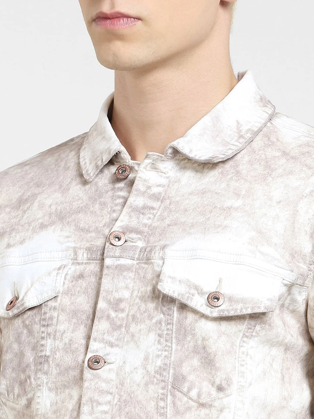 Beige Printed Co-ord Denim Jacket - Image 5