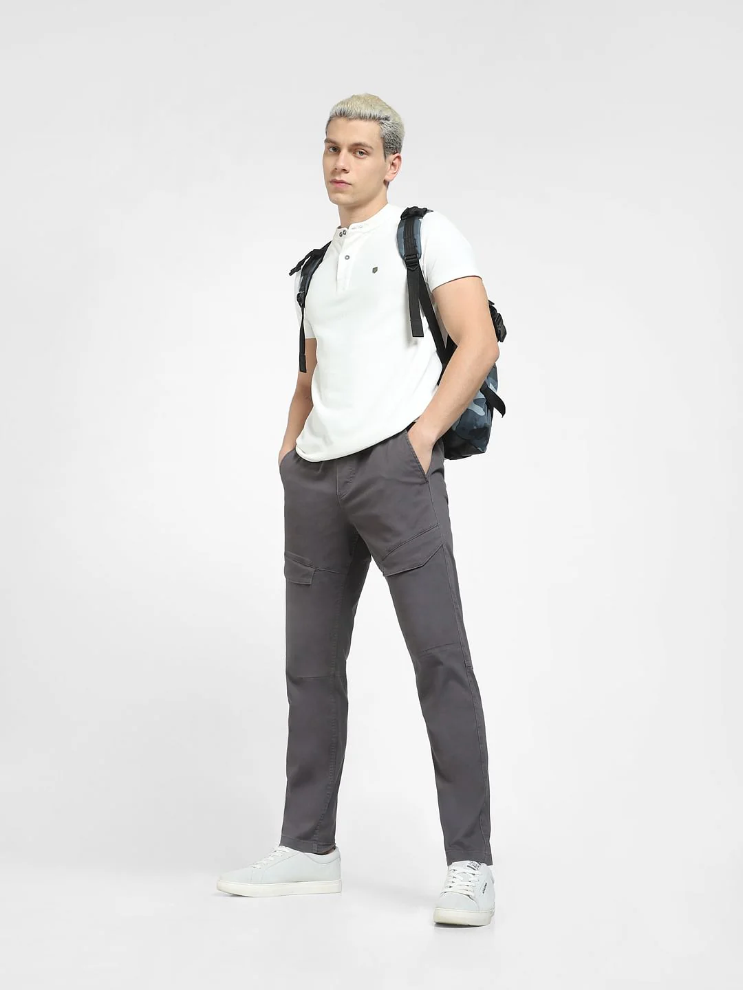 Grey Mid Rise Cargo Pants