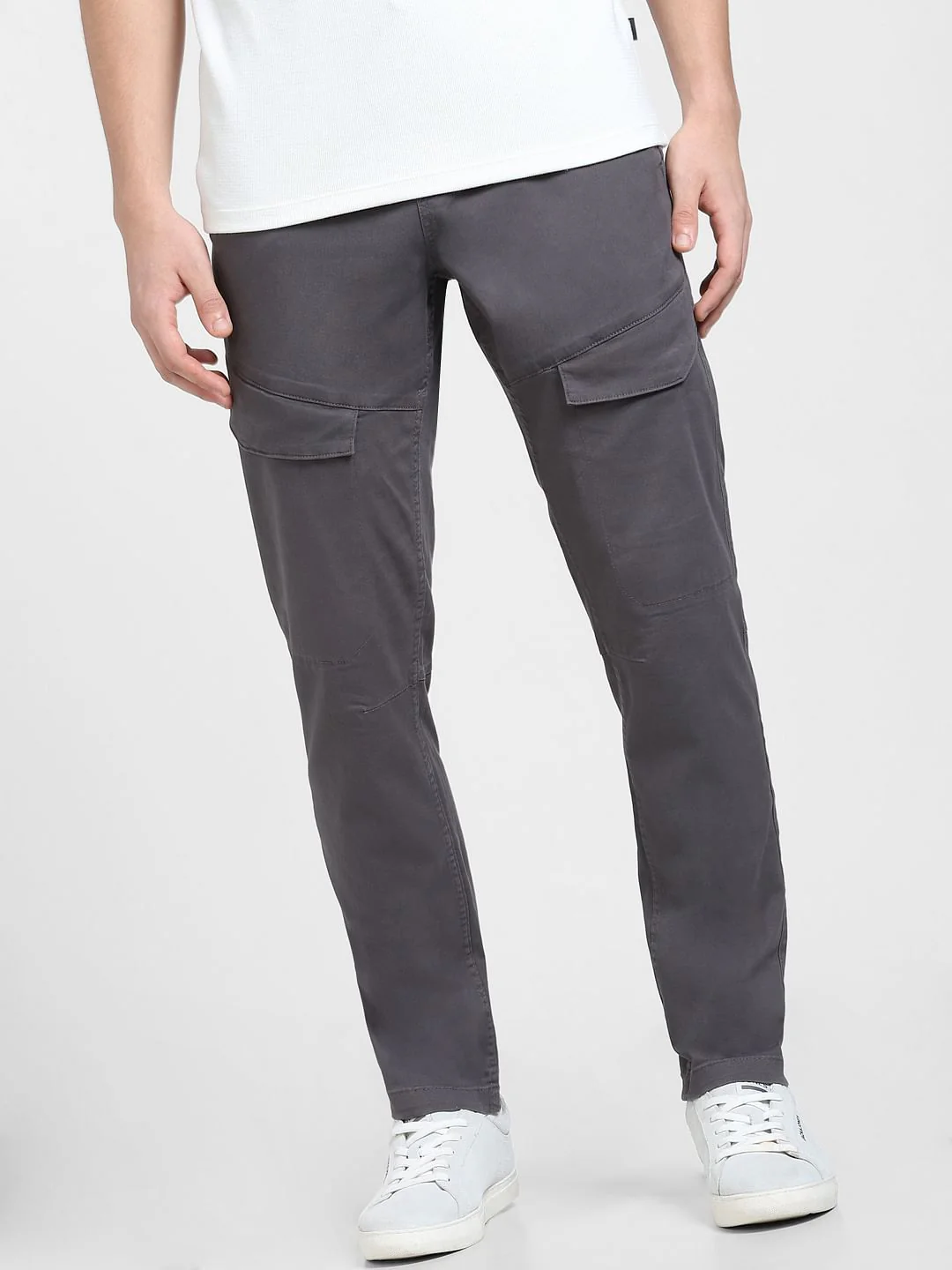 Grey Mid Rise Cargo Pants - Image 2