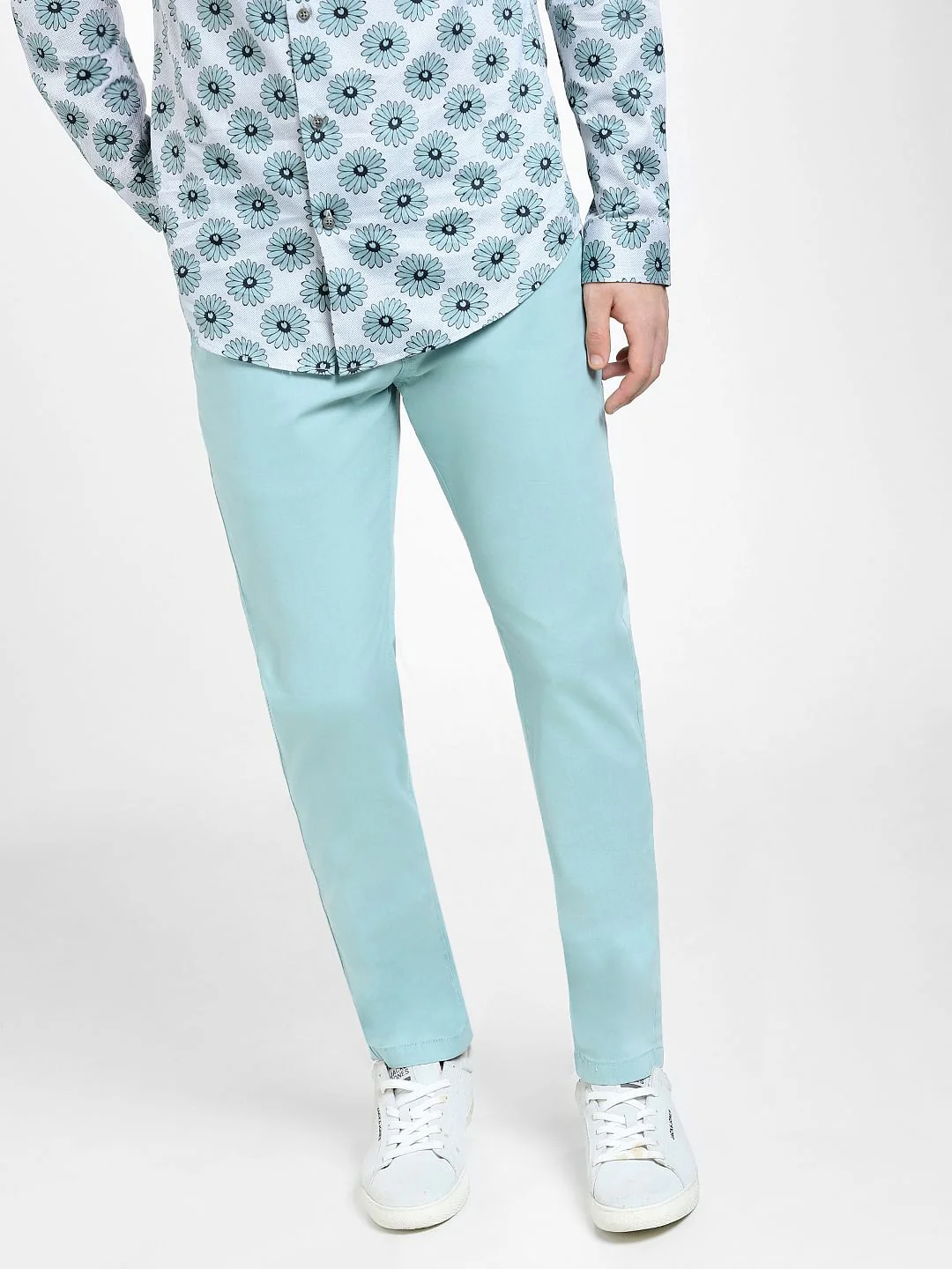 Blue Mid Rise Regular Fit Pants - Image 2