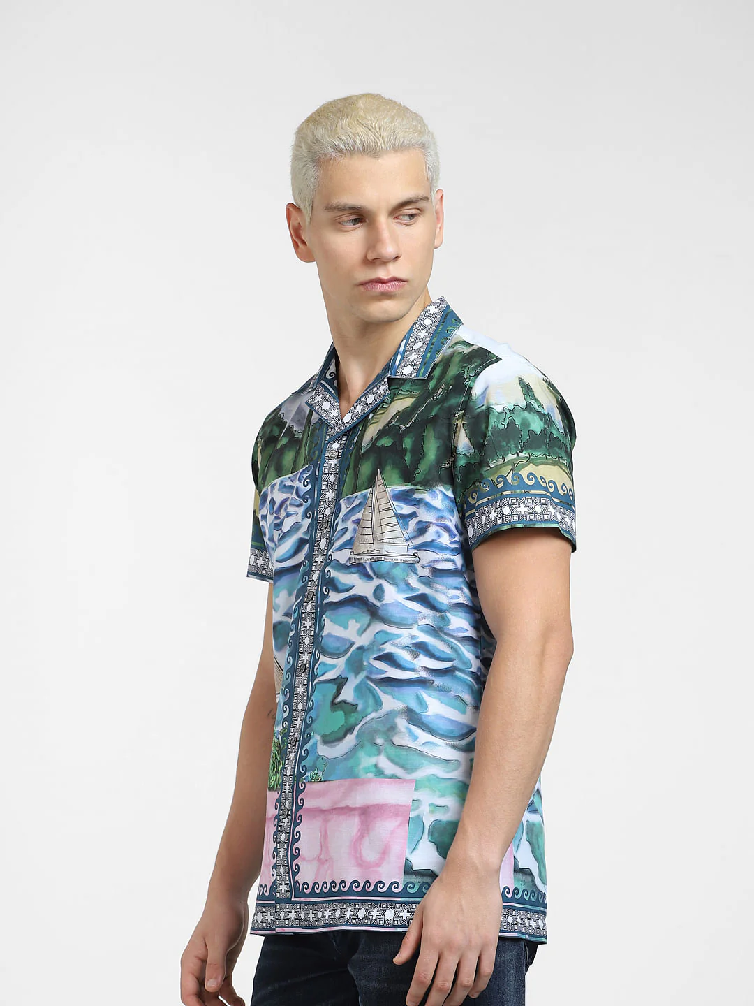 Blue Printed Short Sleeve Shirt - Image 3