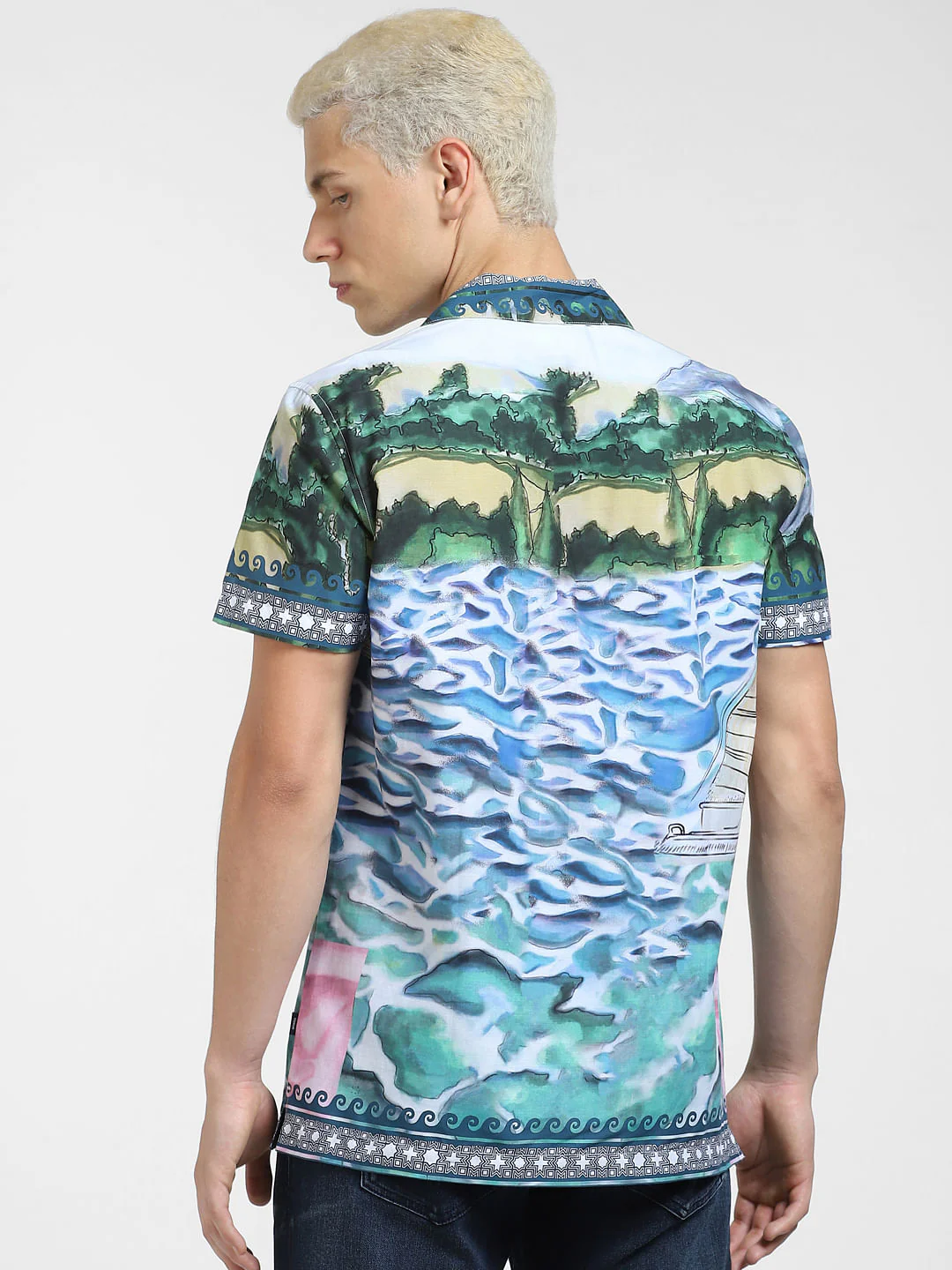Blue Printed Short Sleeve Shirt - Image 4