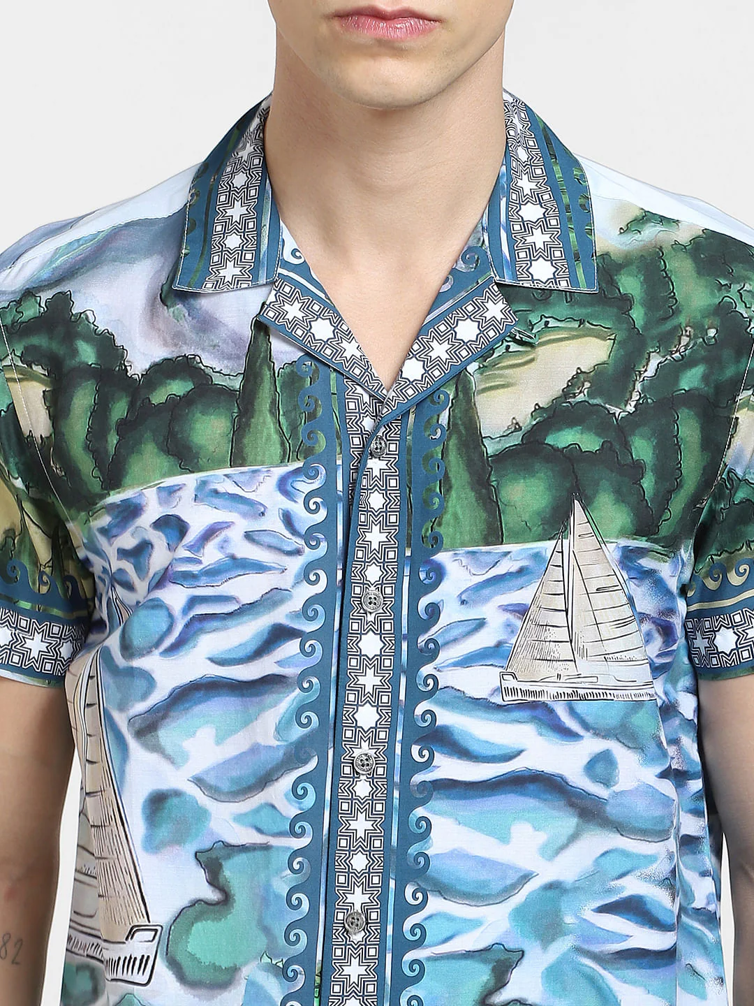 Blue Printed Short Sleeve Shirt - Image 5