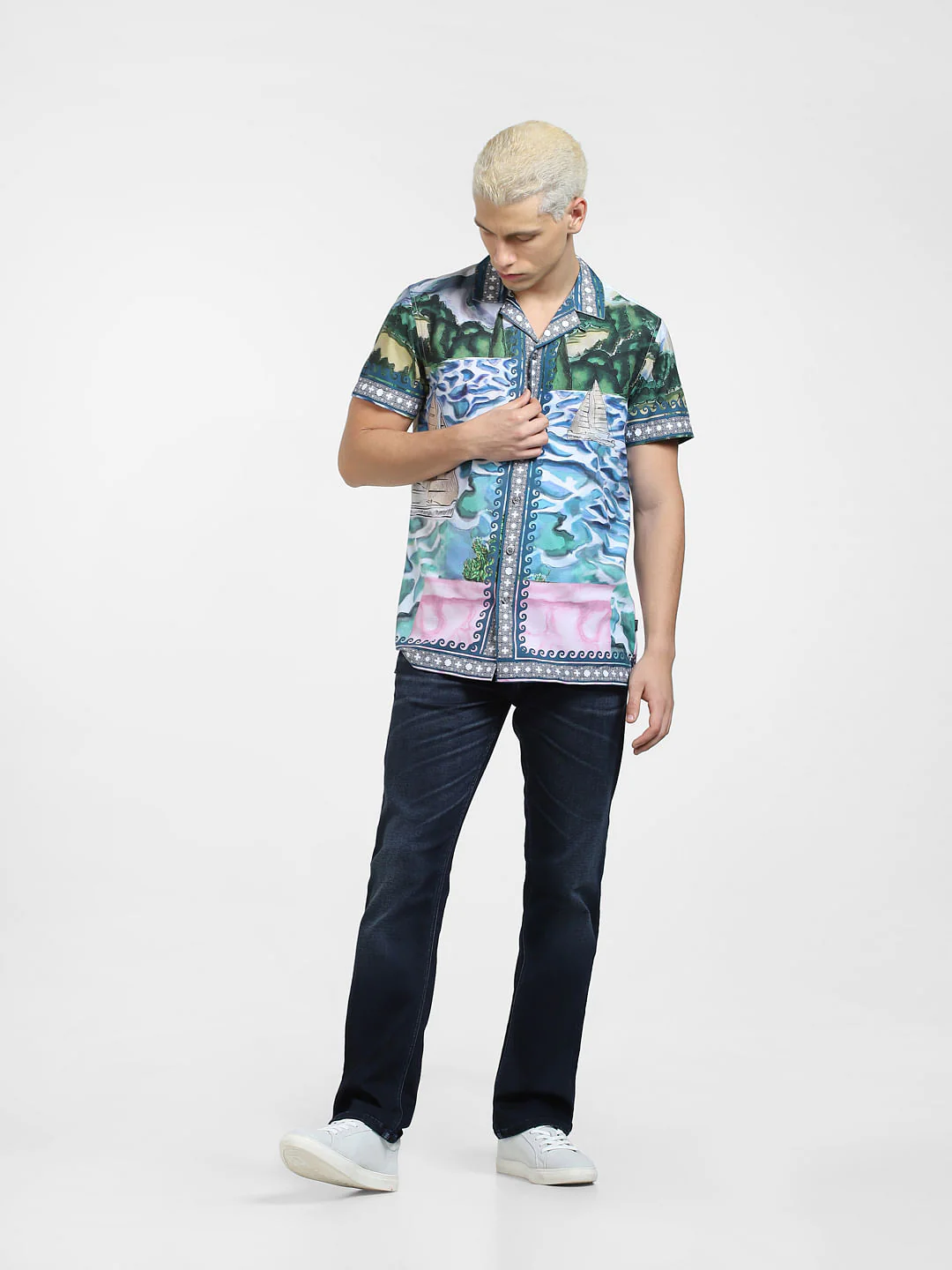 Blue Printed Short Sleeve Shirt - Image 6