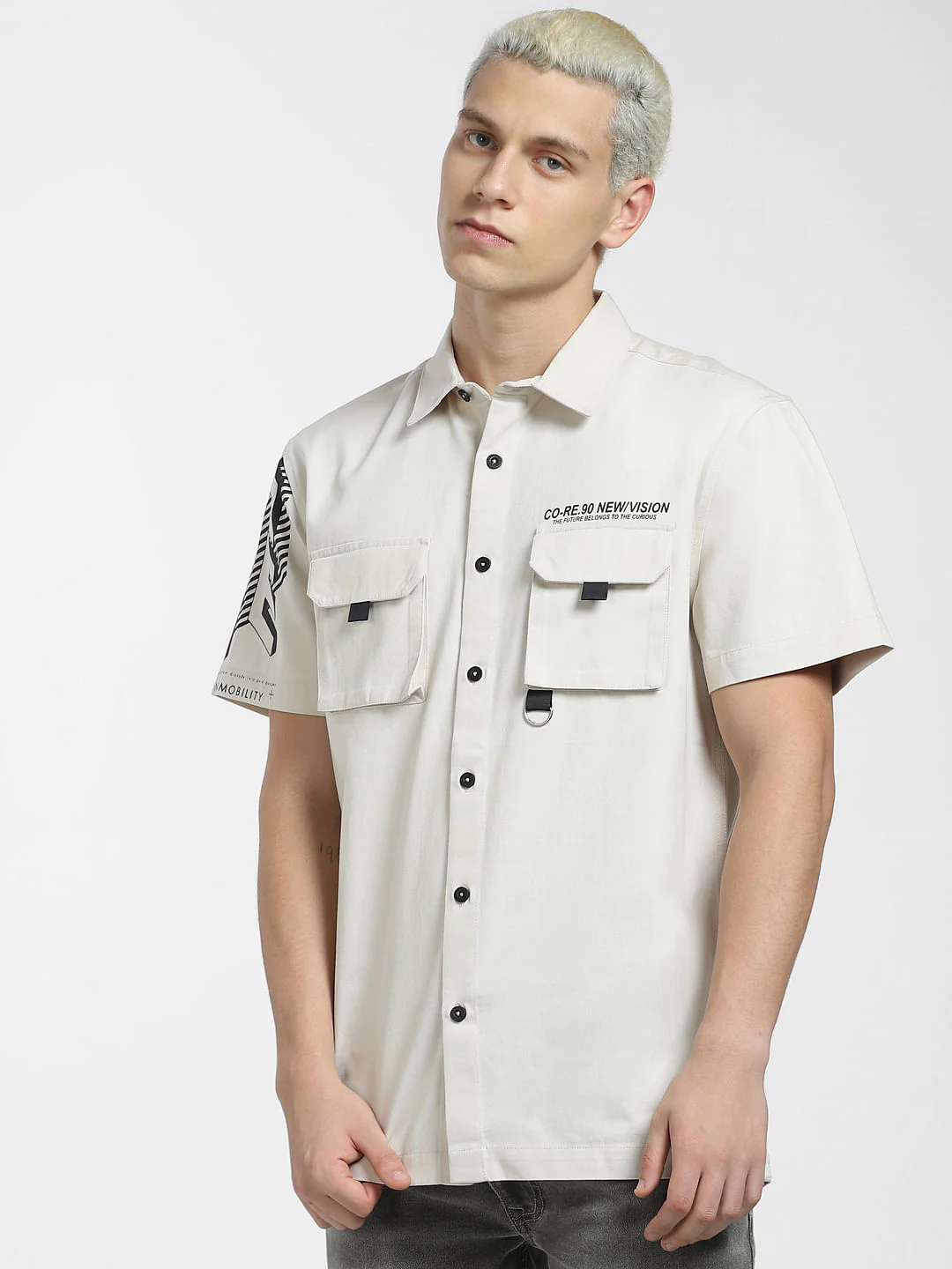 Beige Printed Short Sleeve Shirt - Image 2