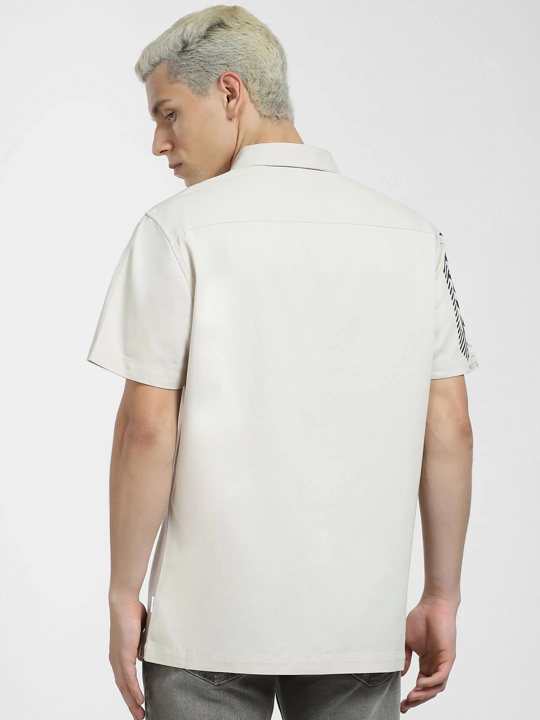 Beige Printed Short Sleeve Shirt - Image 4