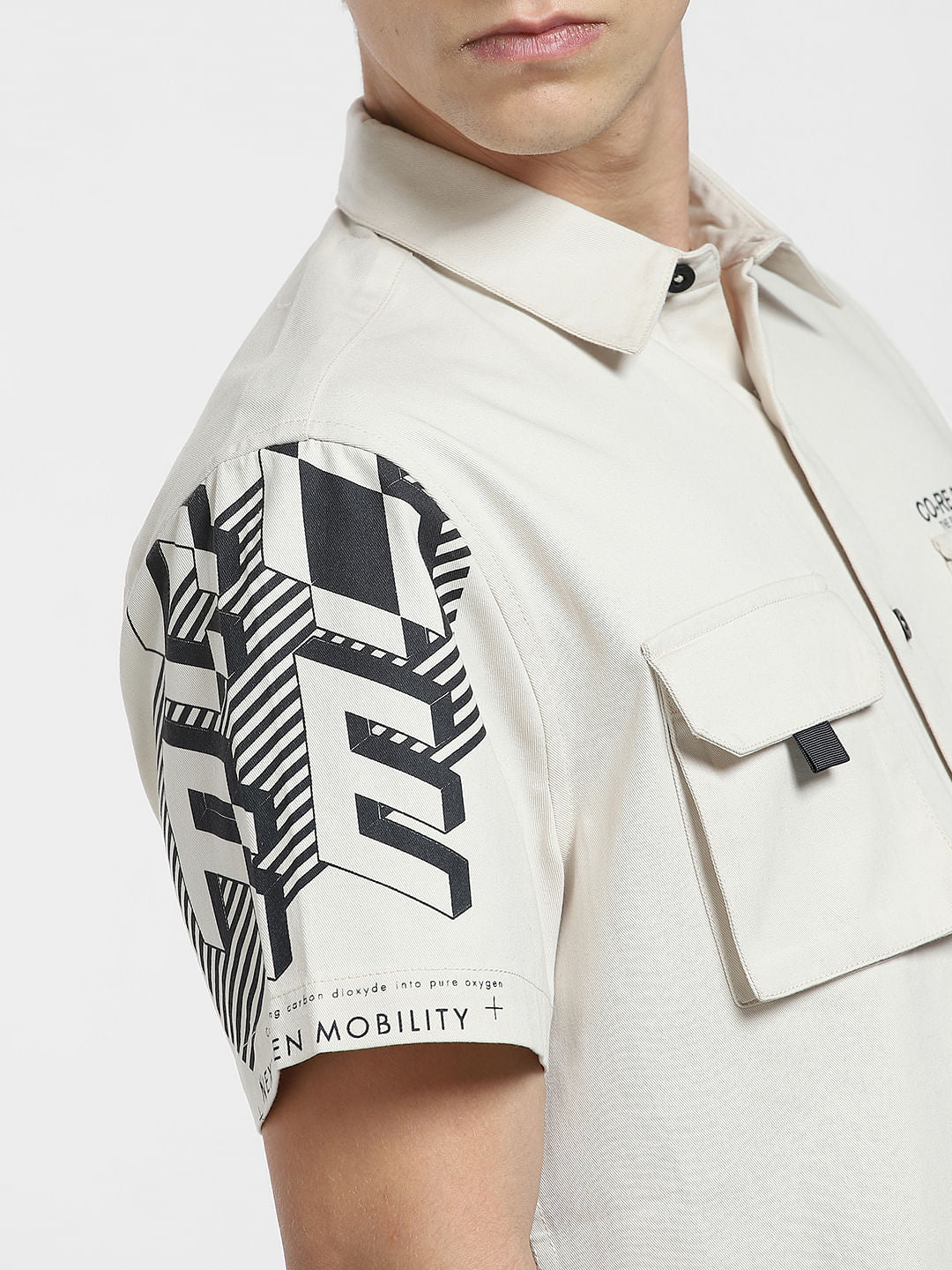 Beige Printed Short Sleeve Shirt - Image 7
