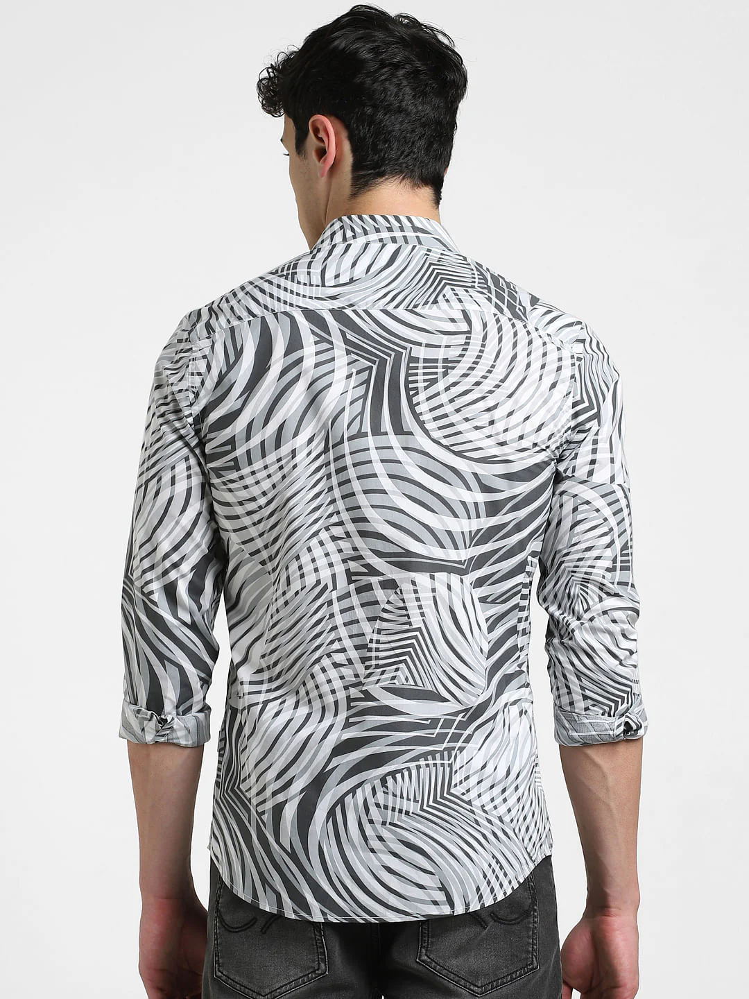 White Abstract Print Full Sleeves Shirt - Image 4