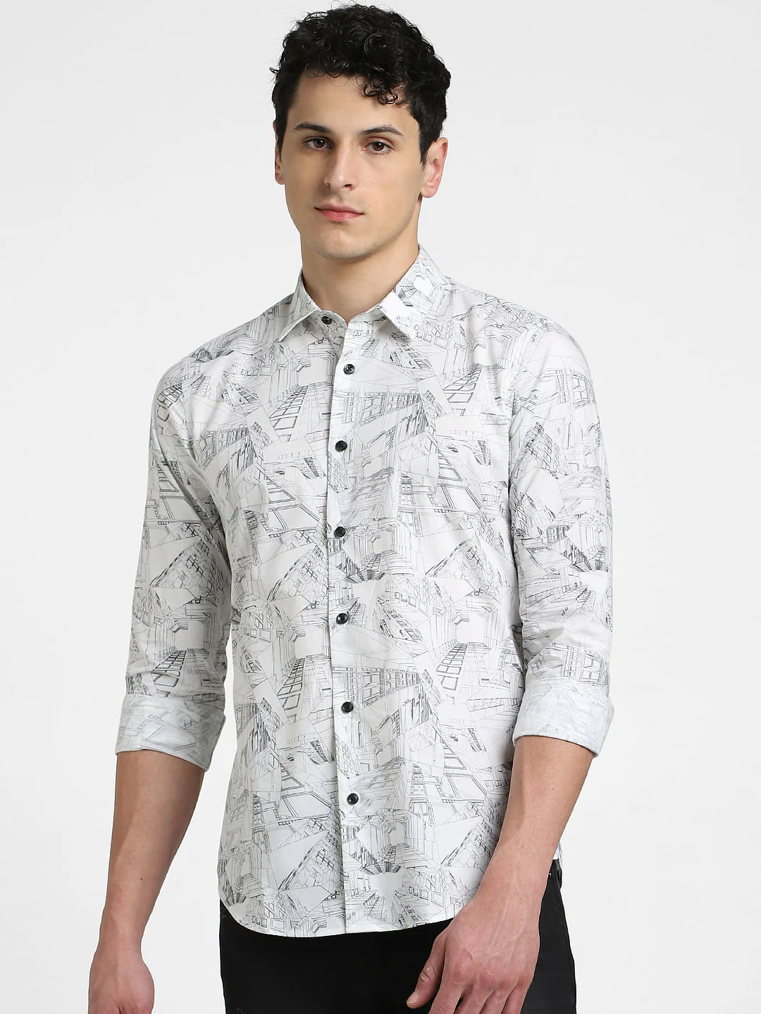 White Abstract Print Full Sleeves Shirt - Image 2