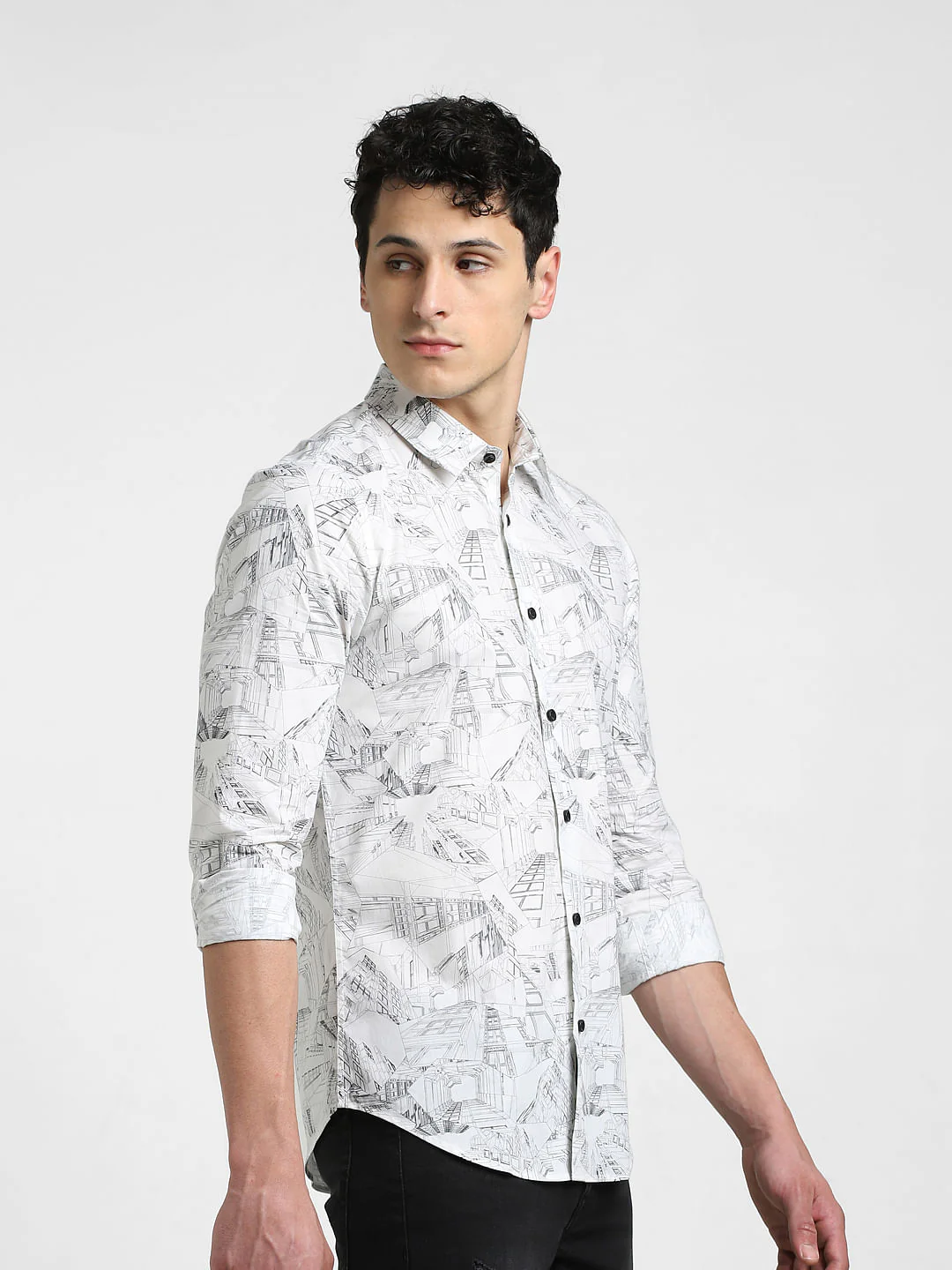 White Abstract Print Full Sleeves Shirt - Image 3