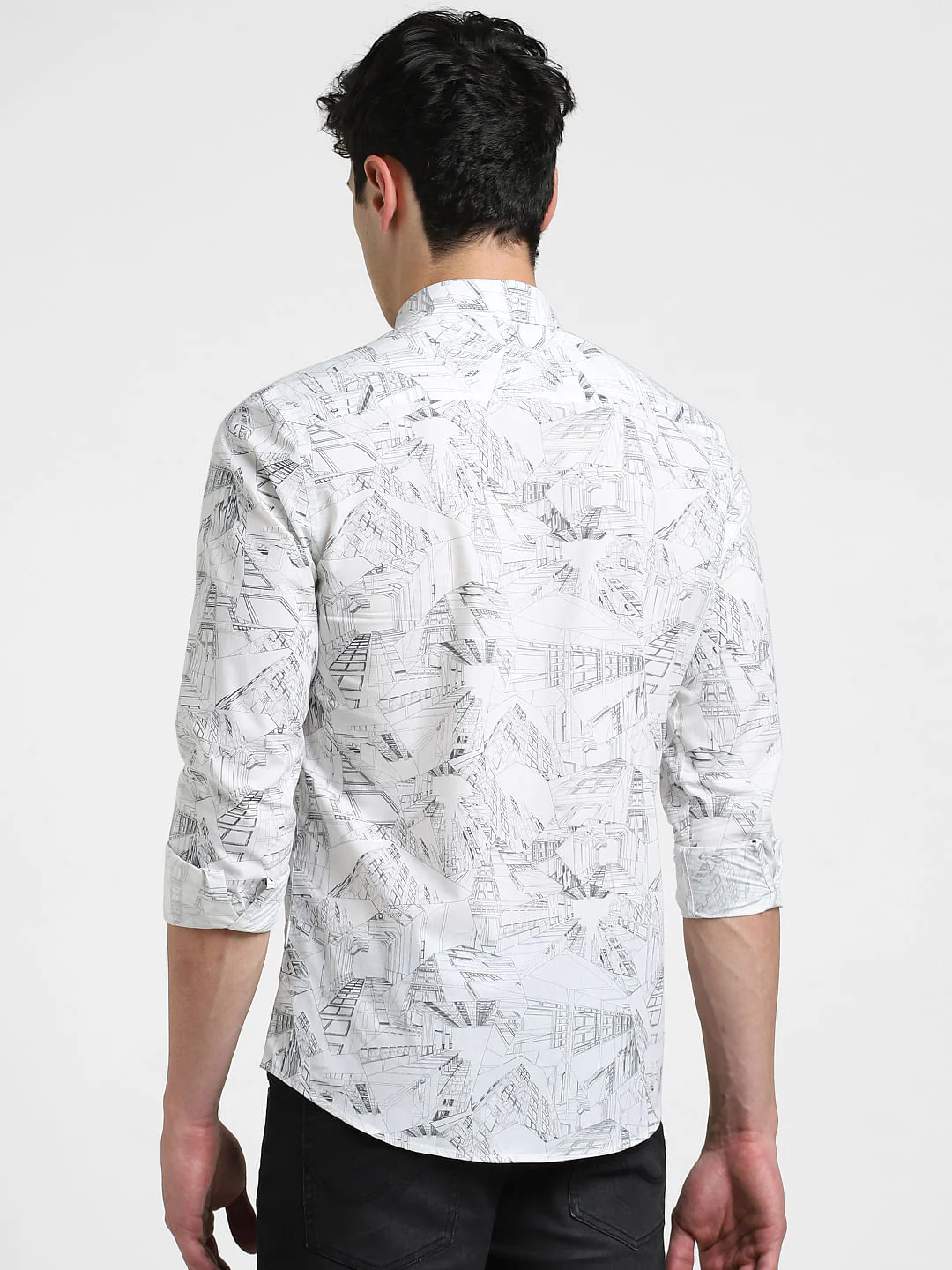 White Abstract Print Full Sleeves Shirt - Image 4