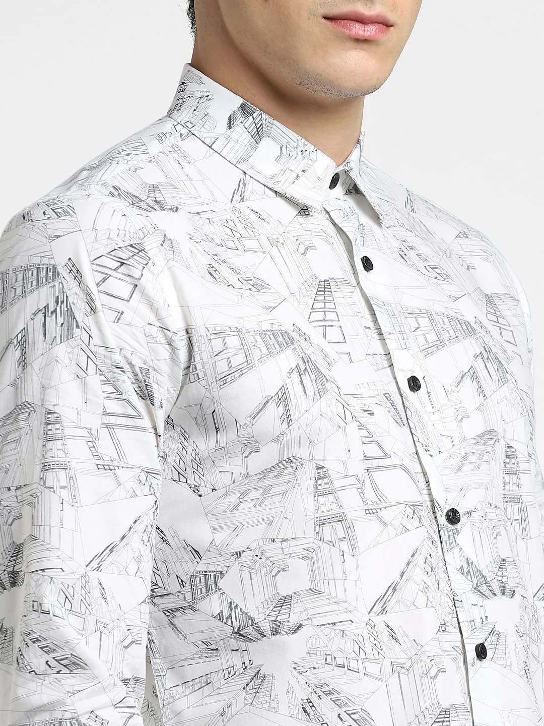 White Abstract Print Full Sleeves Shirt - Image 5