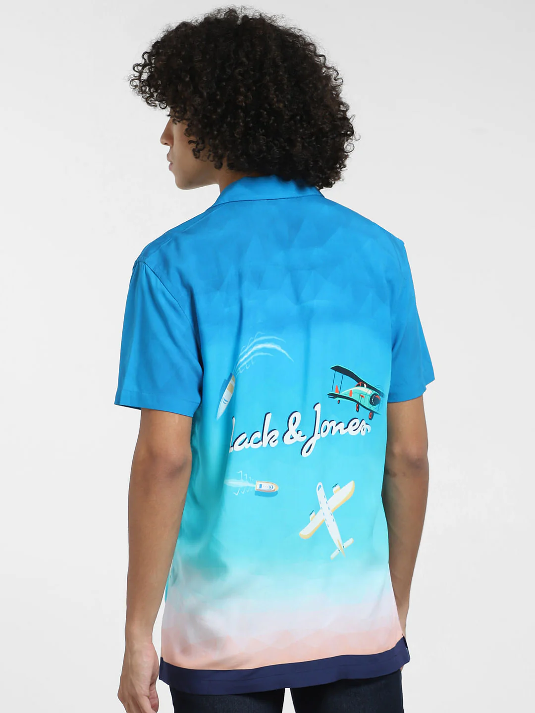 Blue Abstract Print Short Sleeves Shirt - Image 4