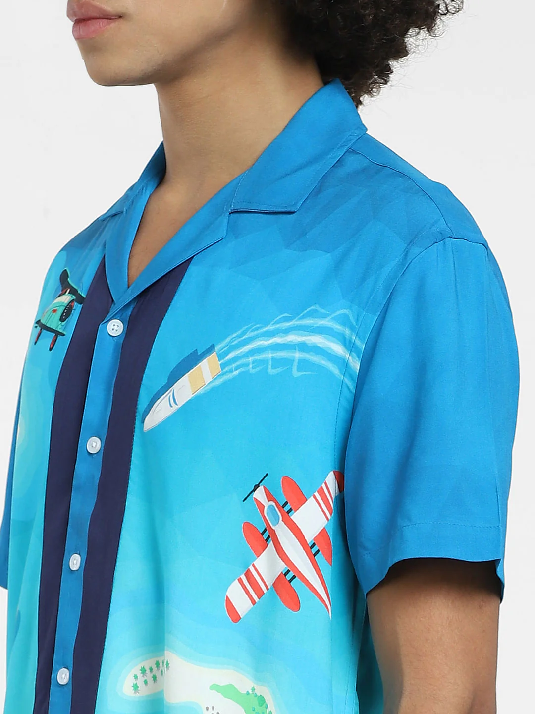 Blue Abstract Print Short Sleeves Shirt - Image 5