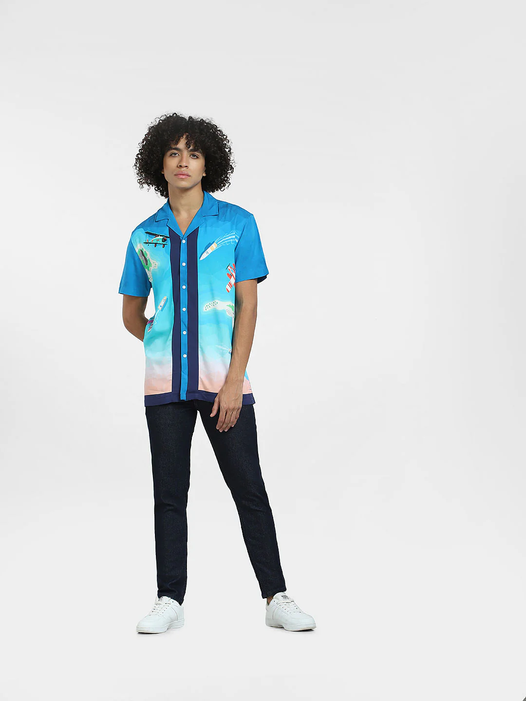 Blue Abstract Print Short Sleeves Shirt - Image 6