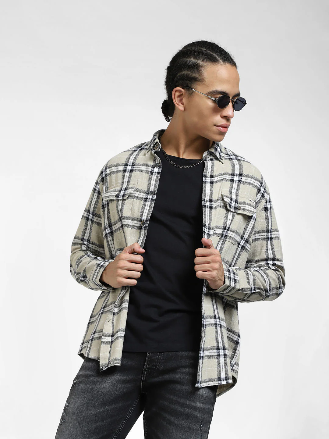 Grey Check Full Sleeves Shirt