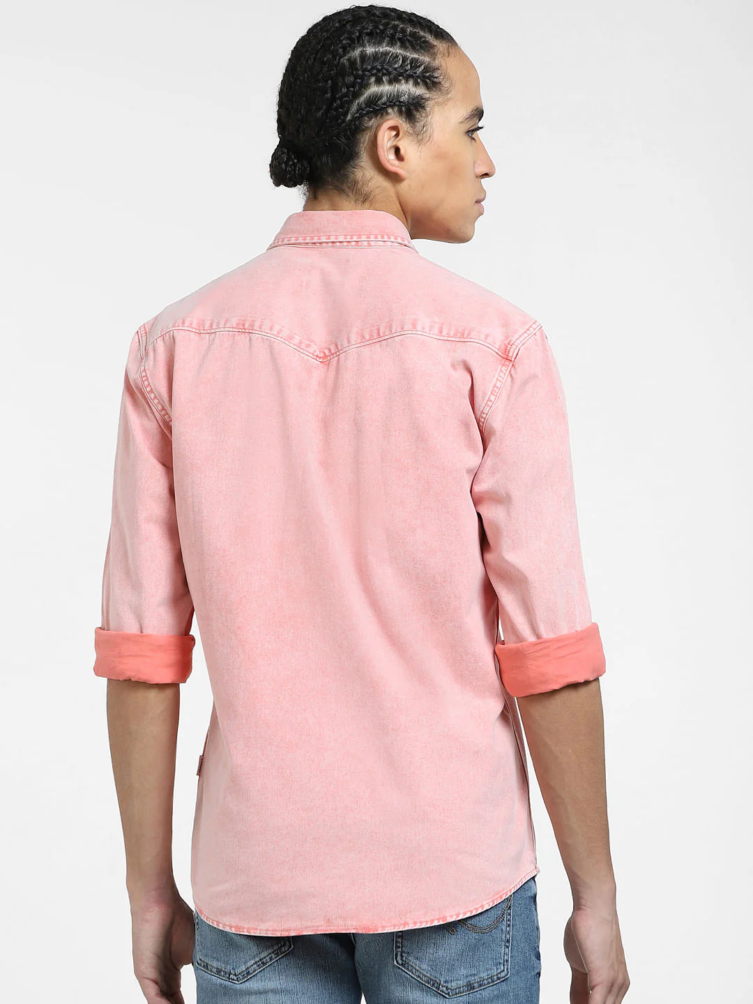 METAVERSE Pink Denim Full Sleeves Shirt - Image 4