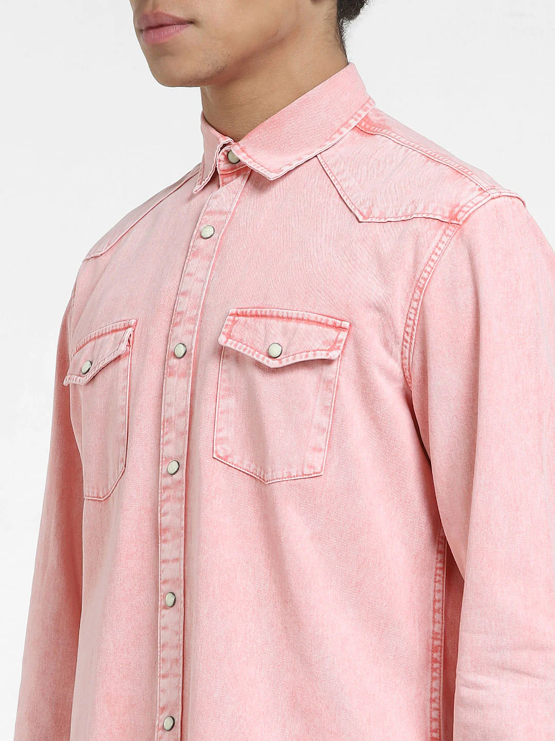 METAVERSE Pink Denim Full Sleeves Shirt - Image 5