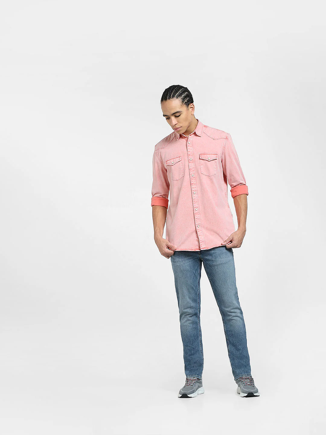 METAVERSE Pink Denim Full Sleeves Shirt - Image 6