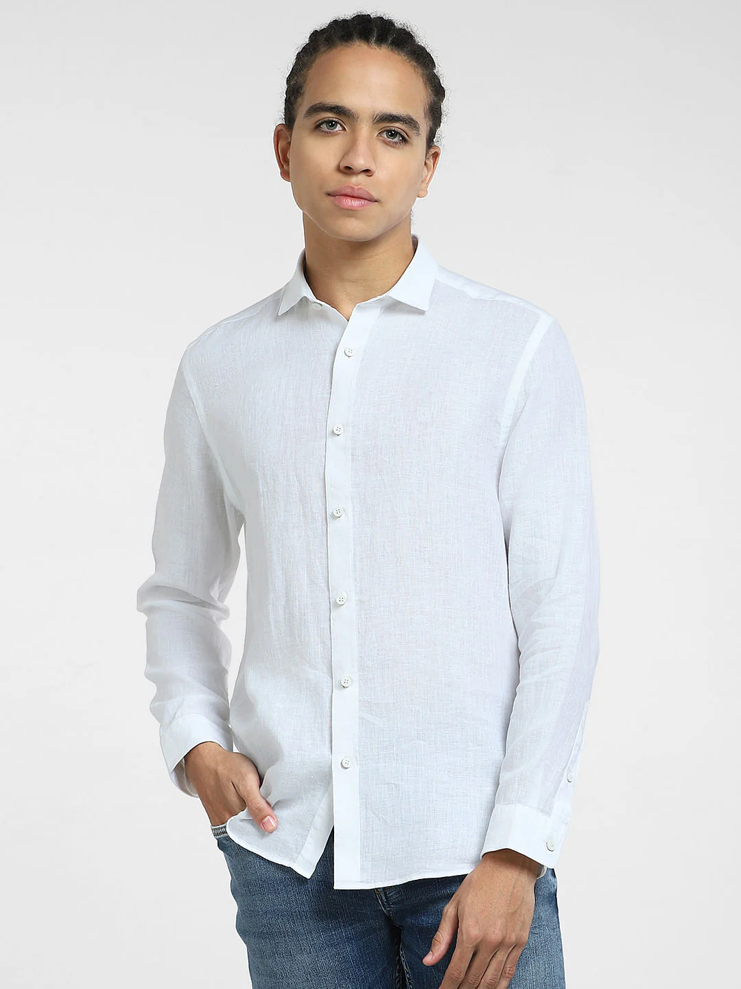 White Linen Full Sleeves Shirt - Image 2