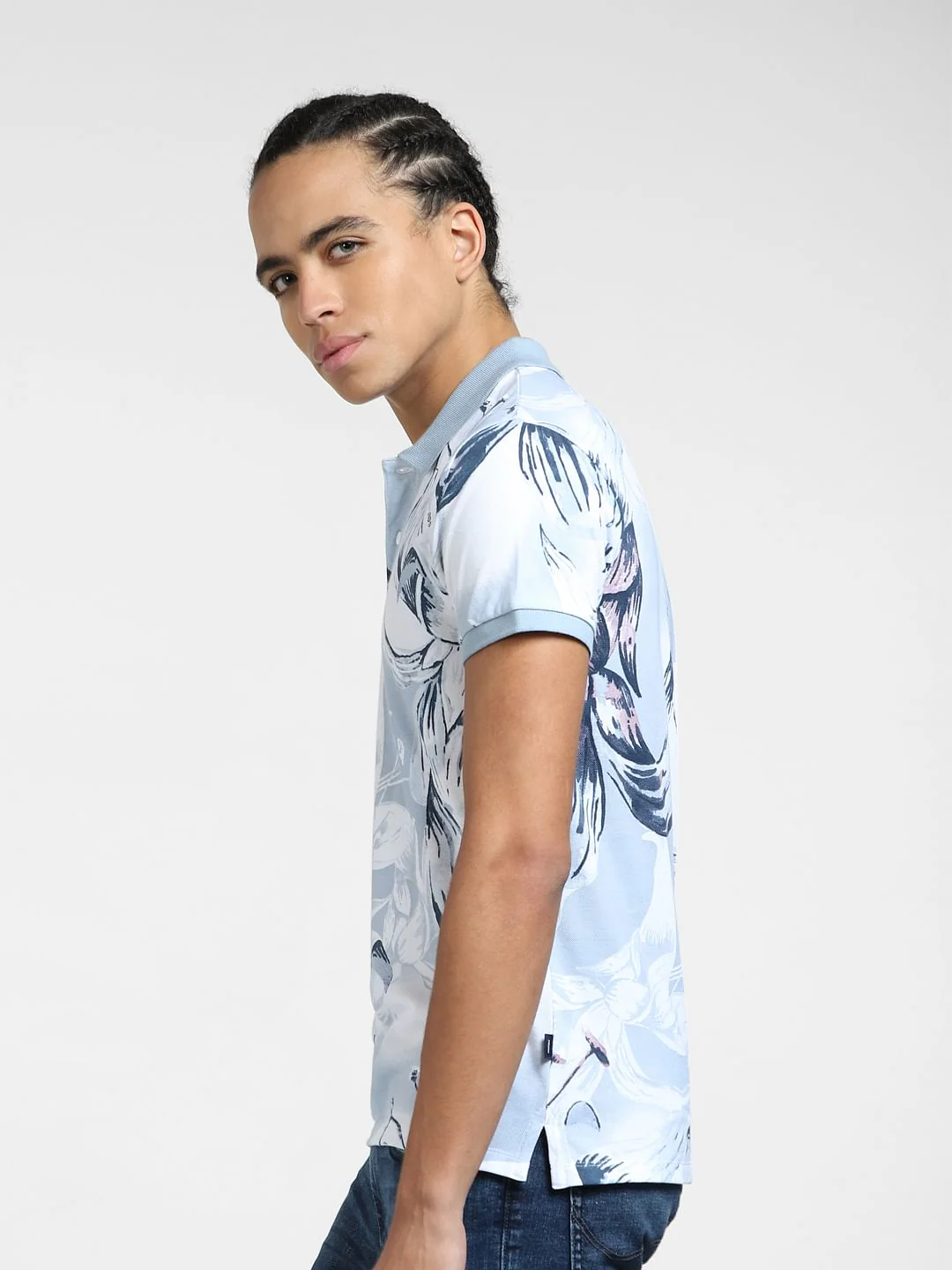 Grey Floral Polo Neck T-shirt - Image 3