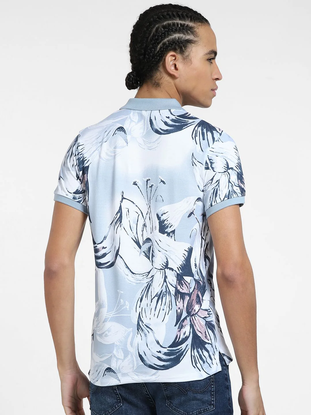 Grey Floral Polo Neck T-shirt - Image 4