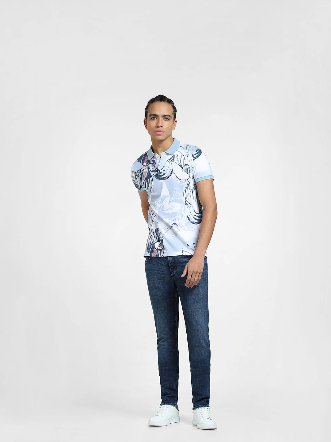 Grey Floral Polo Neck T-shirt - Image 6