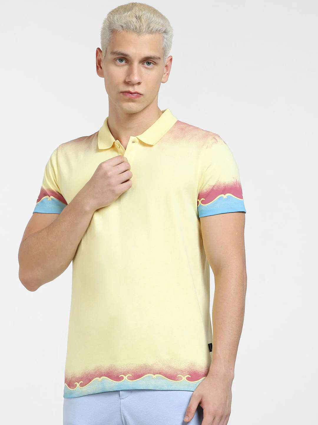 Yellow Graphic Print Polo T-shirt - Image 2