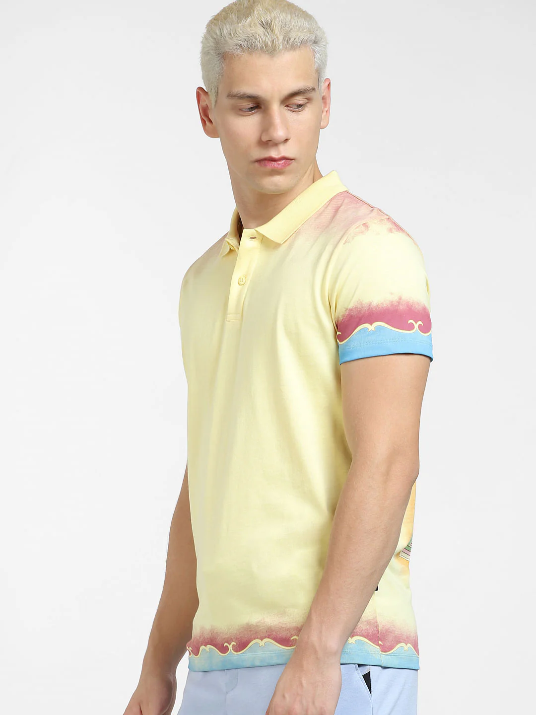 Yellow Graphic Print Polo T-shirt - Image 3