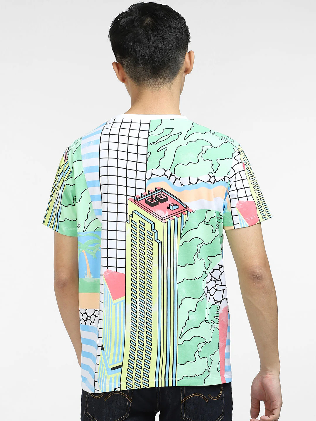 METAVERSE Green Printed Crew Neck T-shirt - Image 4