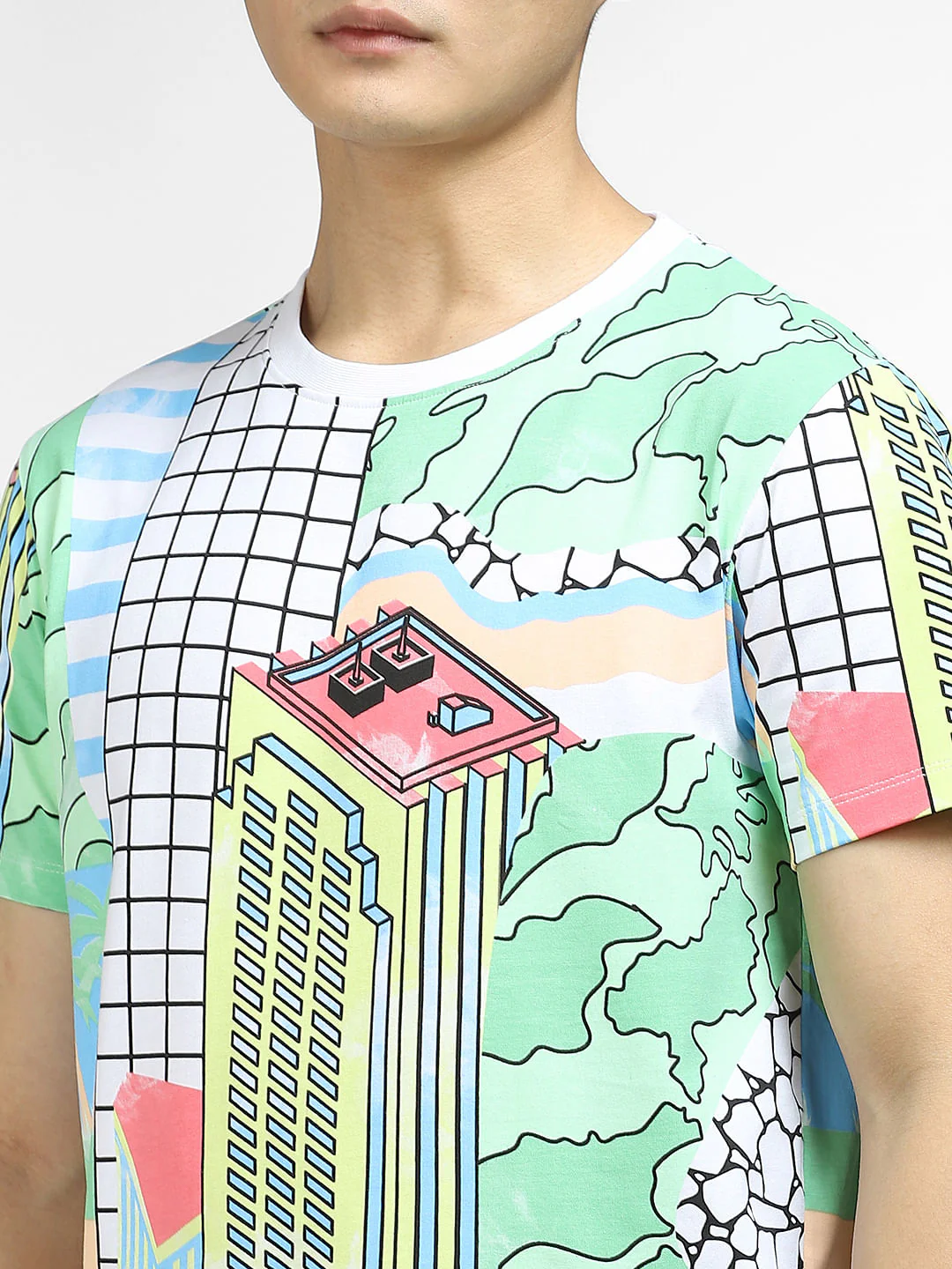 METAVERSE Green Printed Crew Neck T-shirt - Image 5