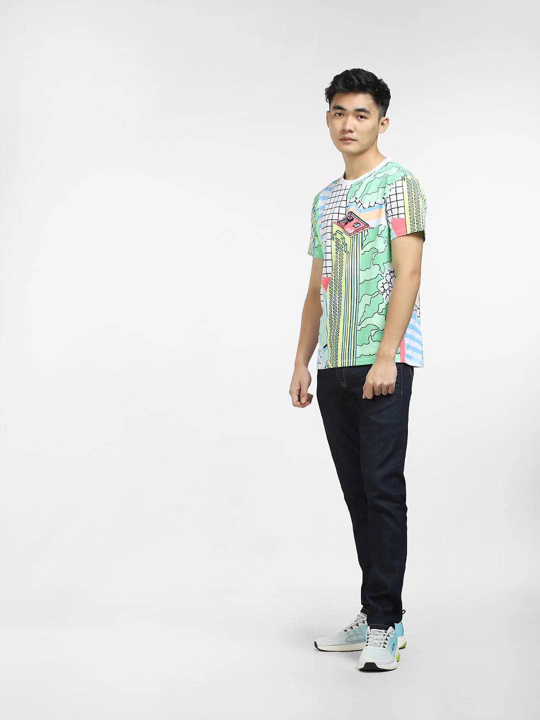 METAVERSE Green Printed Crew Neck T-shirt - Image 6