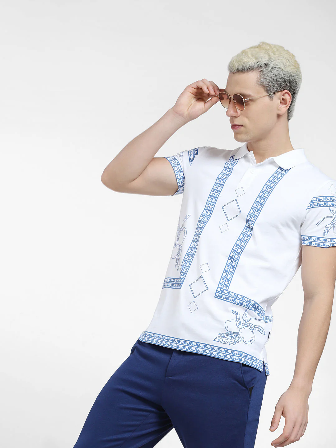 White Printed Polo Neck T-shirt