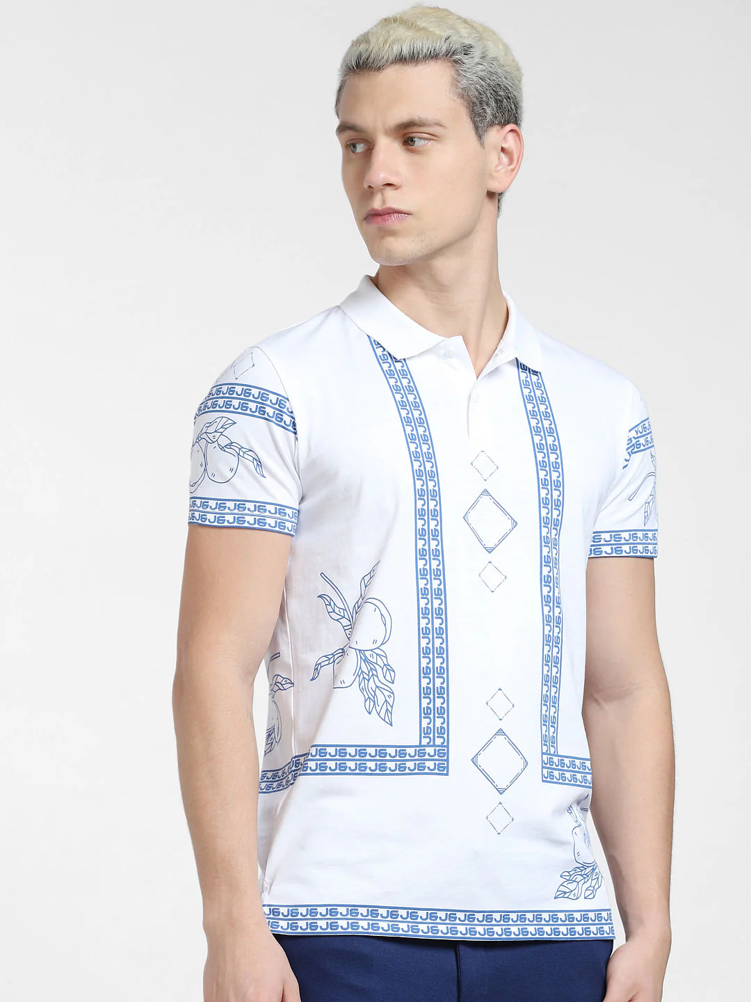White Printed Polo Neck T-shirt - Image 2
