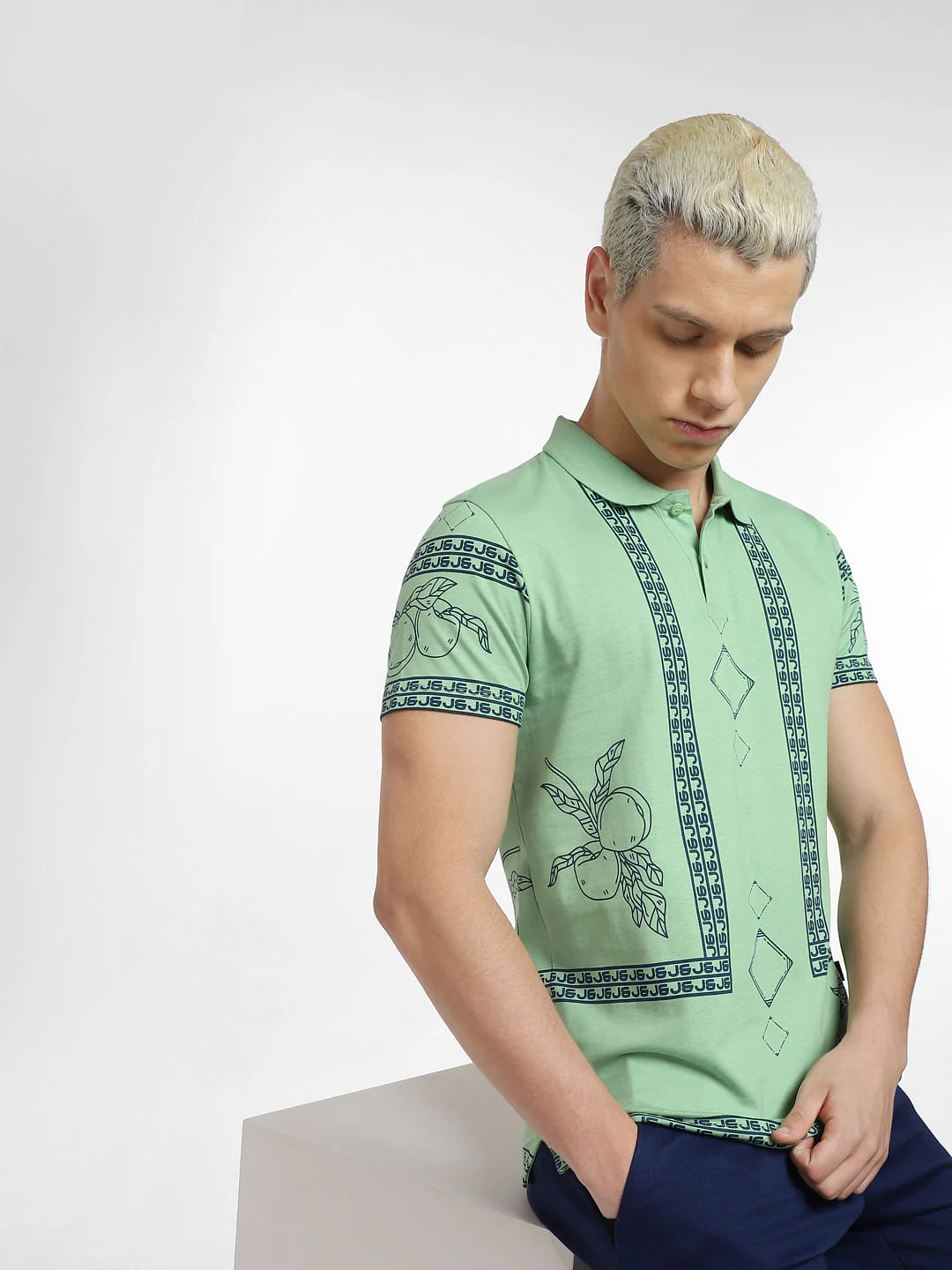 White Green Polo Neck T-shirt