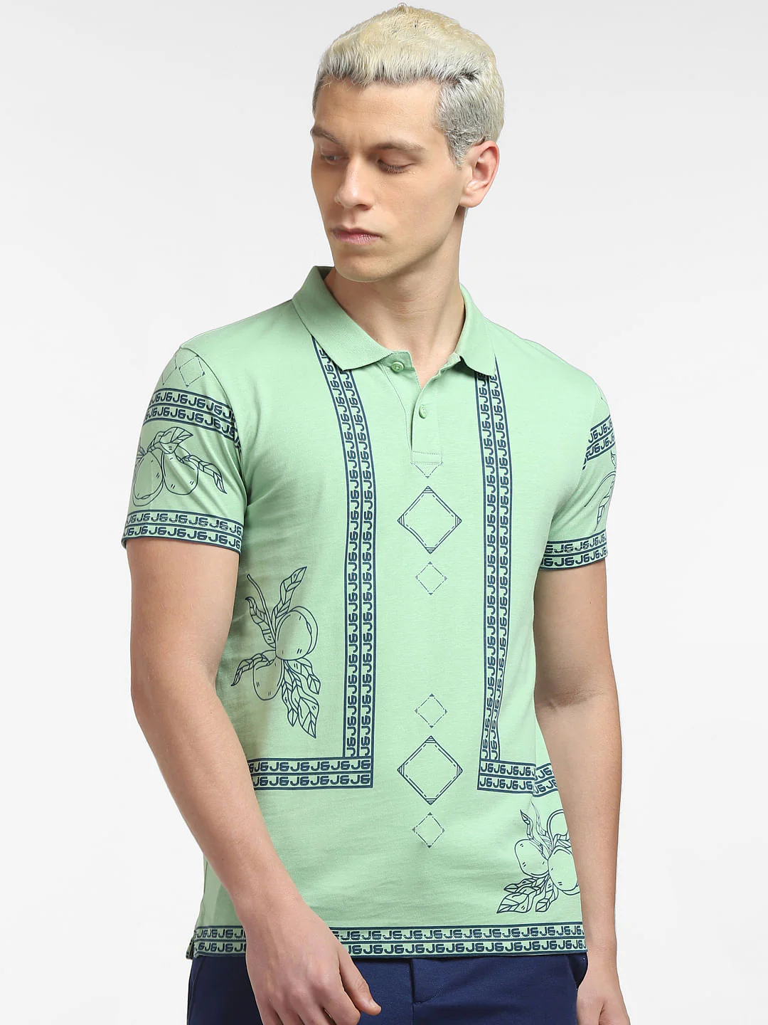 White Green Polo Neck T-shirt - Image 2
