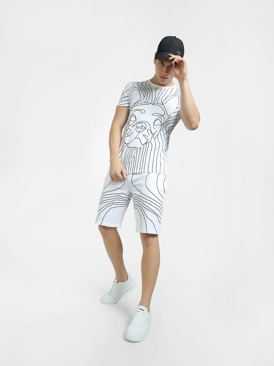 White Mid Rise Printed Co-ord Shorts