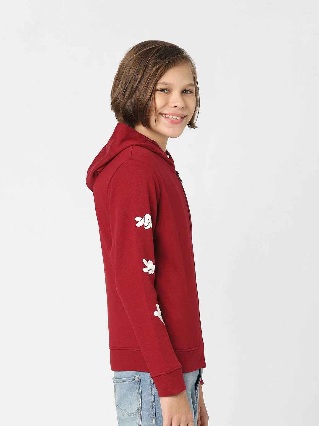 Boys Red Mickey Print Zip-Up Sweatshirt - Image 3