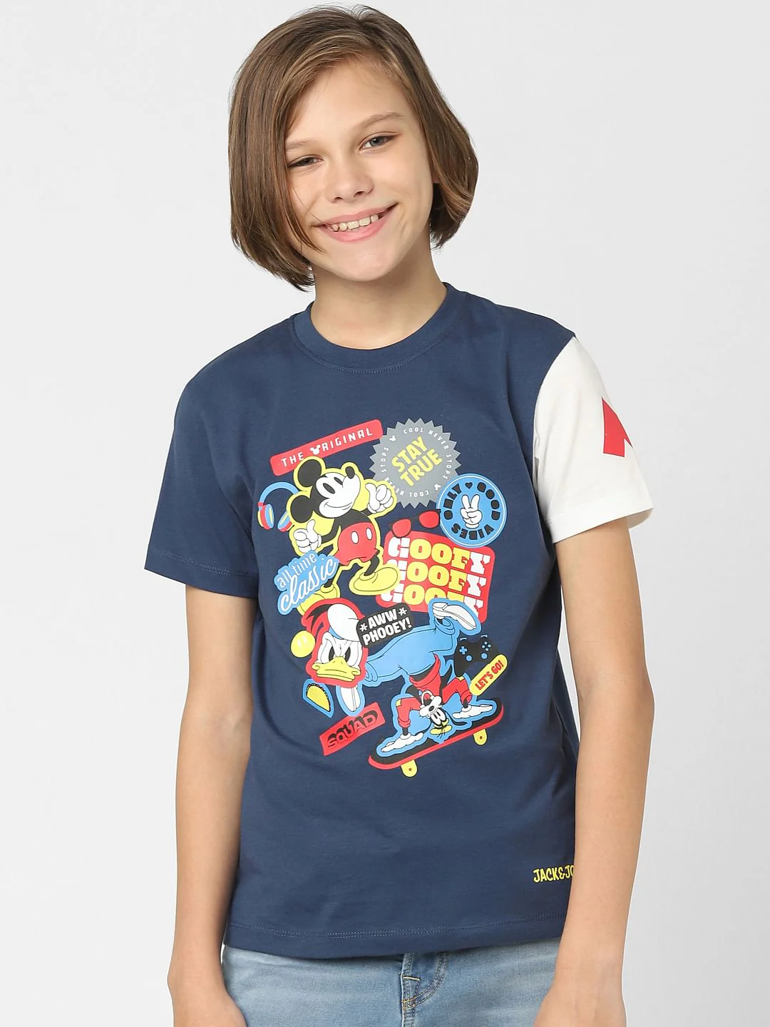 Boys Dark Blue Mickey Print Crew Neck T-shirt - Image 2