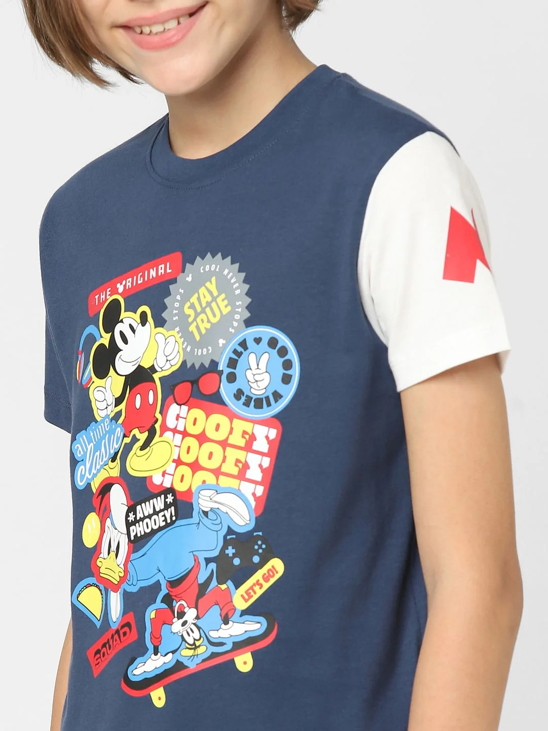 Boys Dark Blue Mickey Print Crew Neck T-shirt - Image 5
