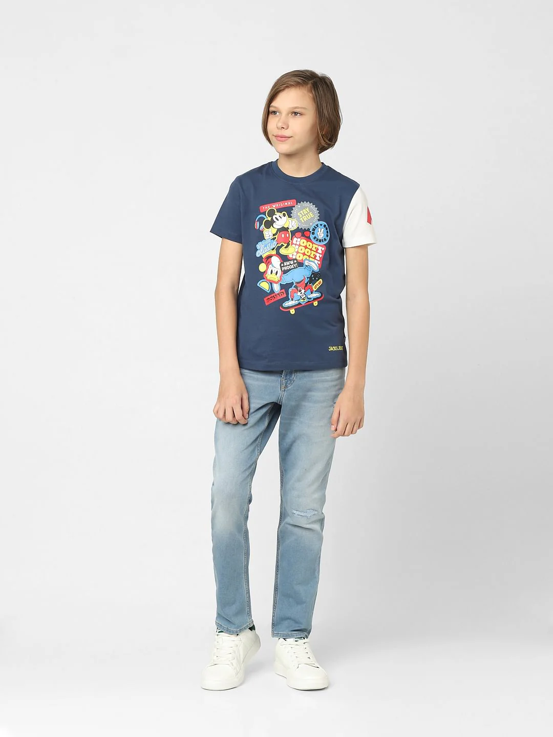 Boys Dark Blue Mickey Print Crew Neck T-shirt - Image 6
