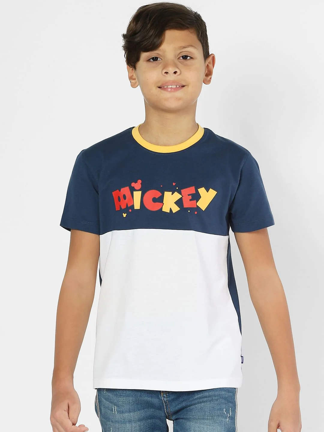 Boys x Mickey Blue Colourblocked Crew Neck T-shirt - Image 2