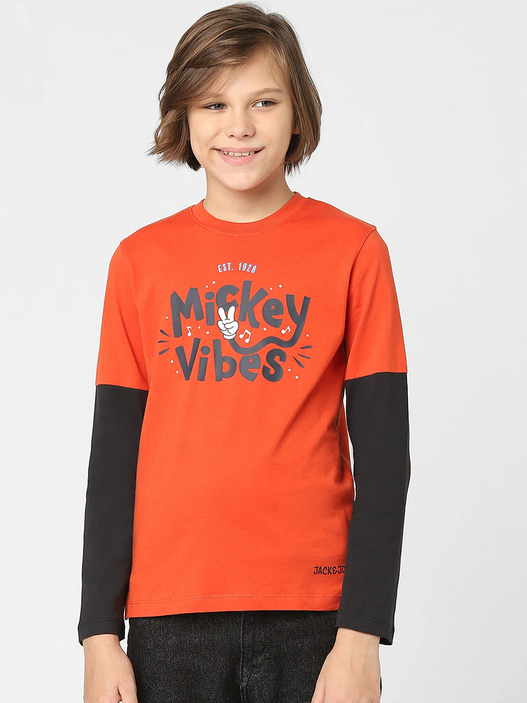 Boys Red Mickey Text Print T-shirt - Image 2